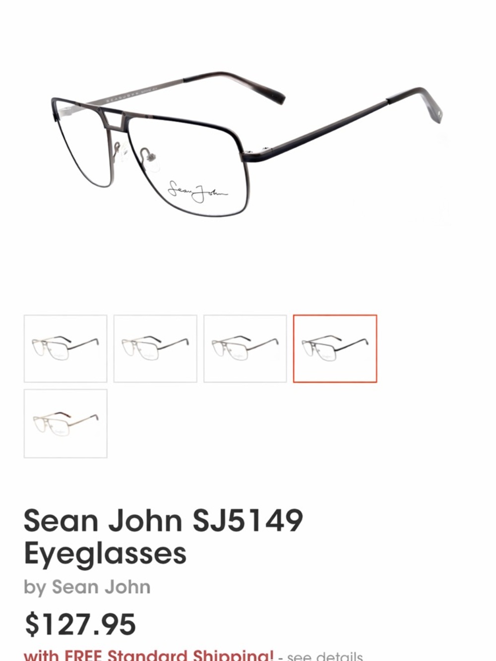 Sean John Black Metal Aviator-Style Men's Glasses